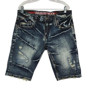SMUGGLERS MOON BUTTON FLY DISTRESSED DENIM SHORTS